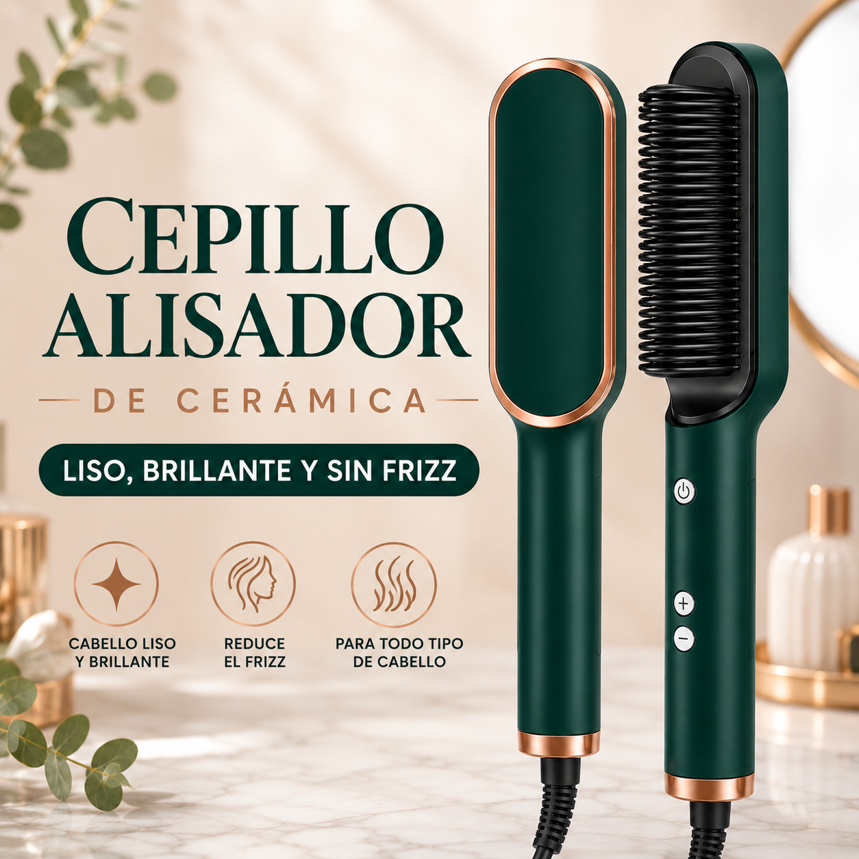 Cepillo Alisador Eléctrico de Cerámica | Liso Perfecto en Minutos